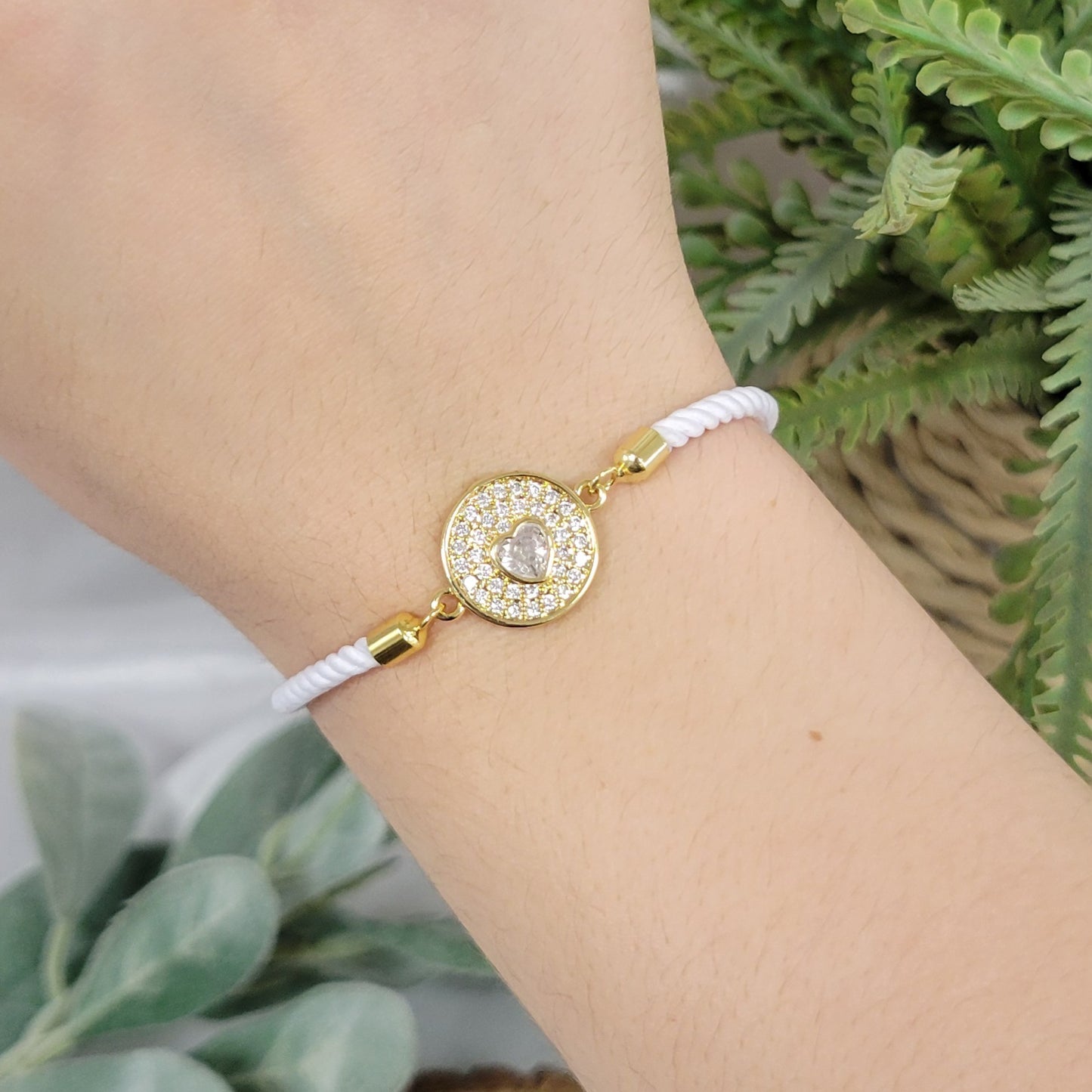 White Bracelet With Quartz Heart