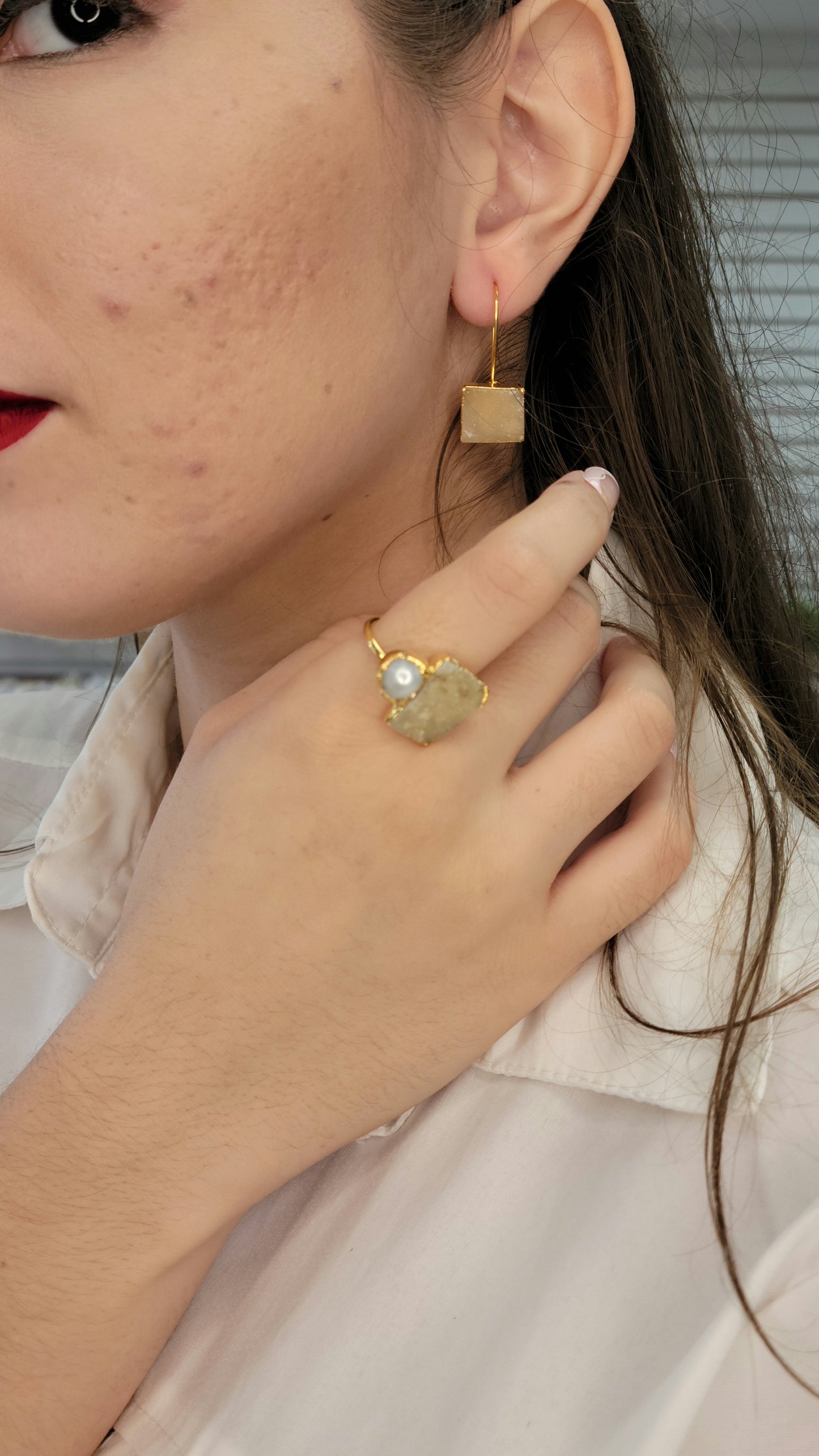 Natural Stones with Pearl 2pcs Set