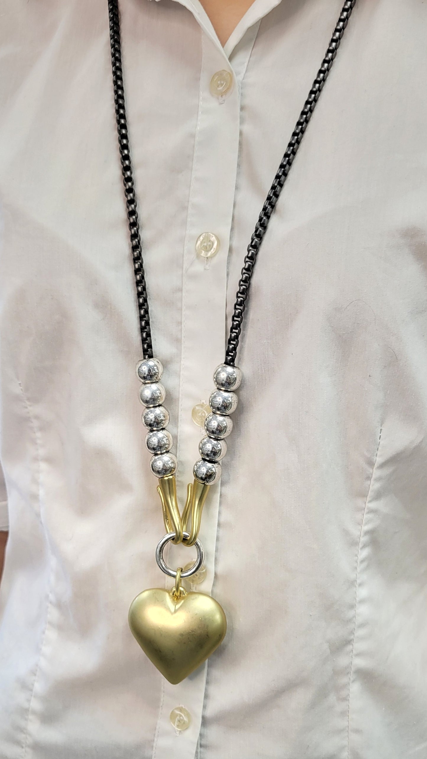 Two Tone Bold Gold Heart Necklace