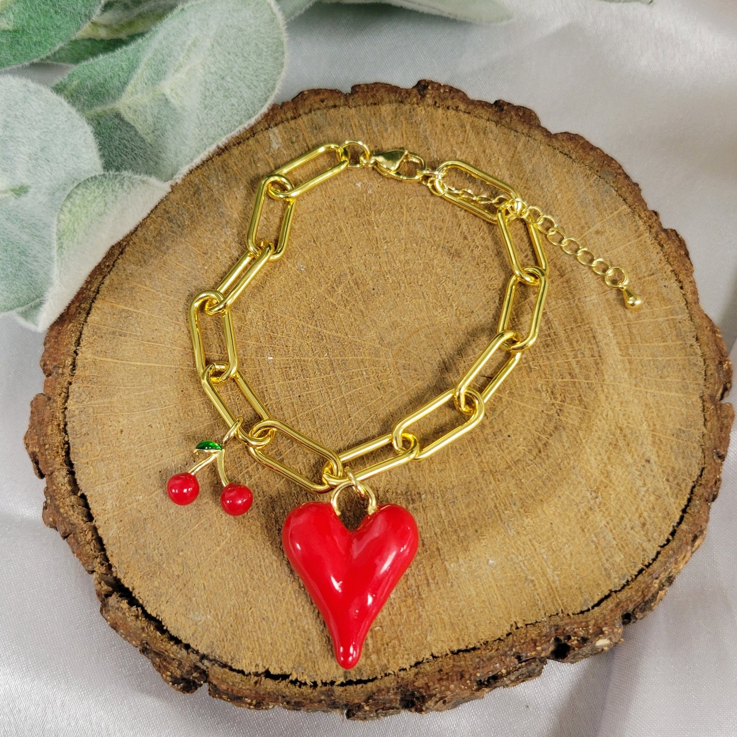 Red Heart and Cherry Bracelet
