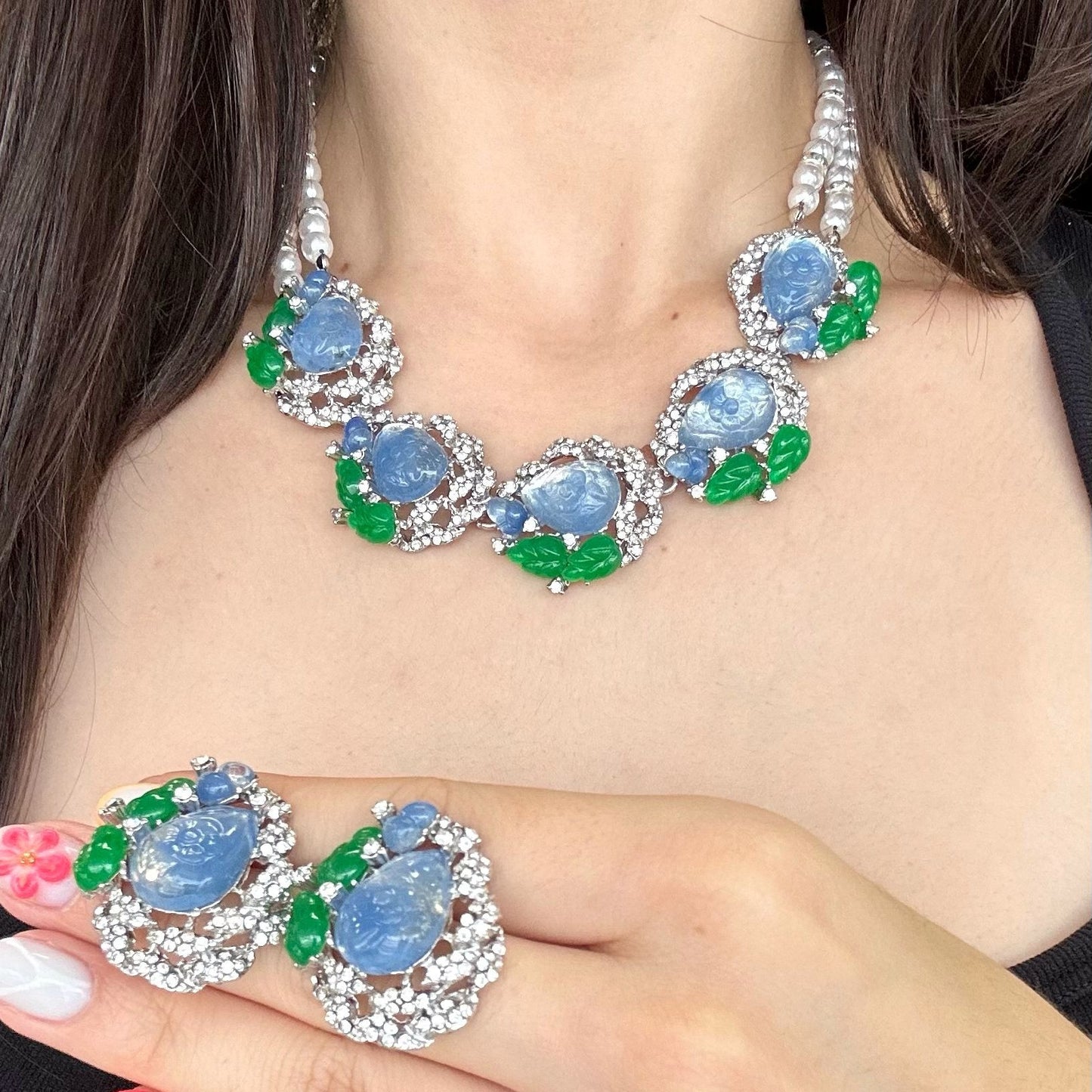 Pearls, Green and Blue 2pcs Set