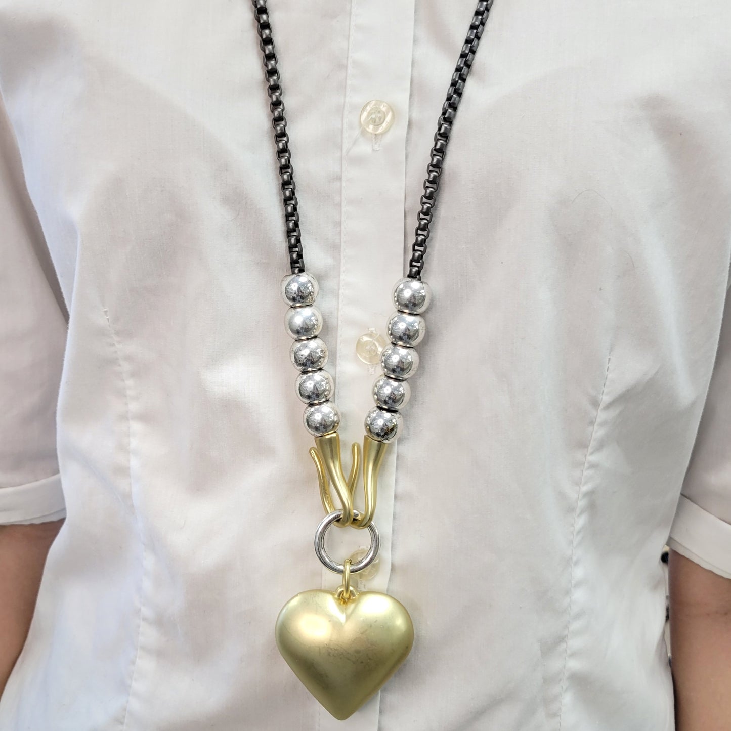 Two Tone Bold Gold Heart Necklace