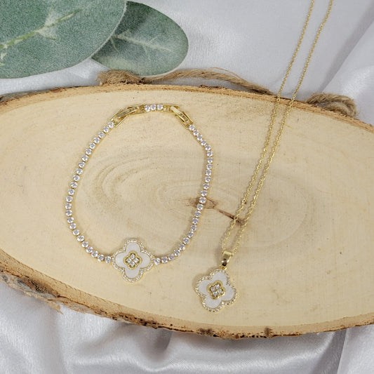 White Clover With Quartz 2 Pcs Set