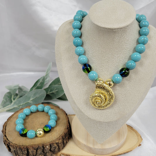 Turquoise Caracol 2Pcs Set