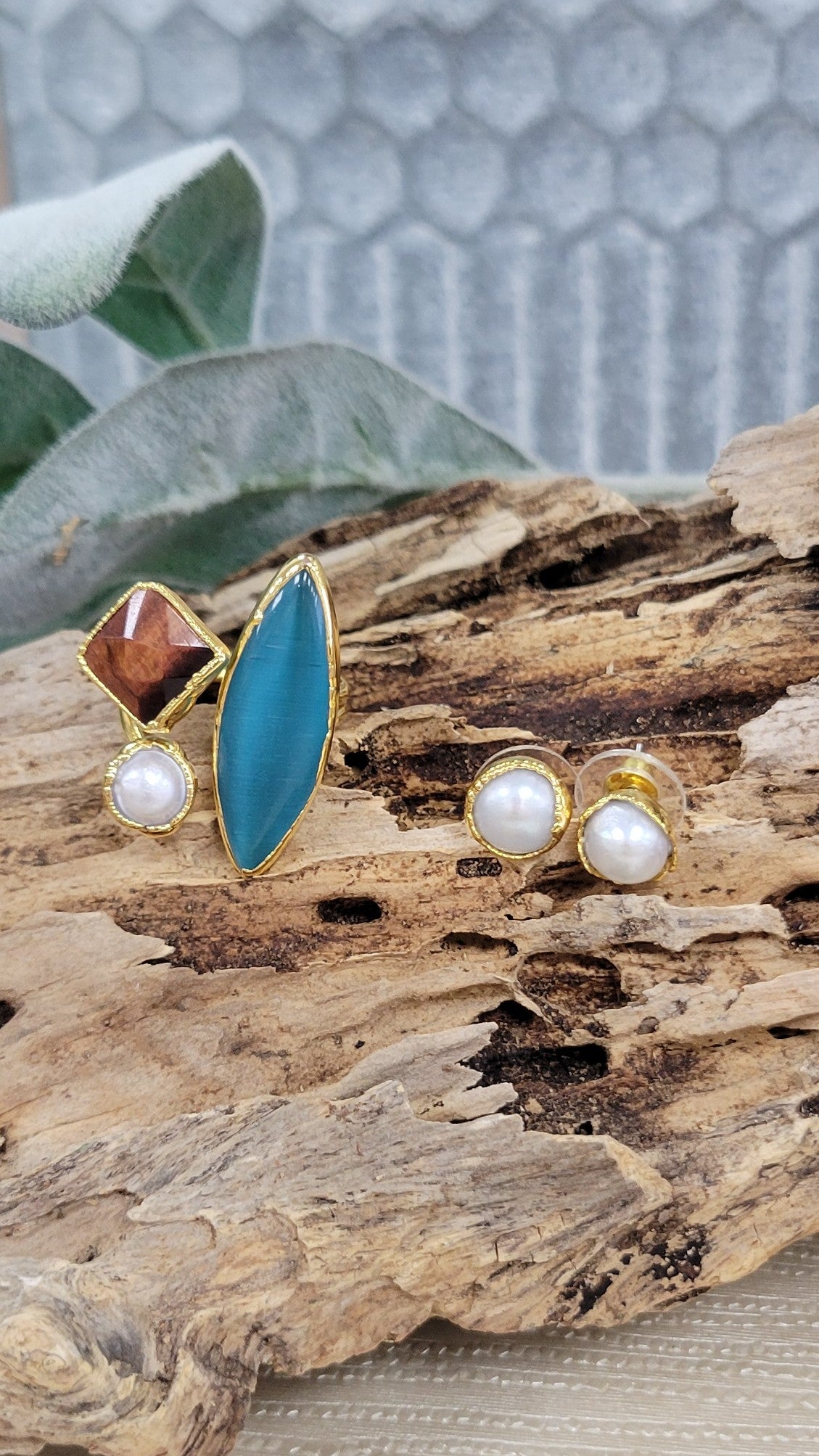 Blue Stones Pearls 2pcs Set