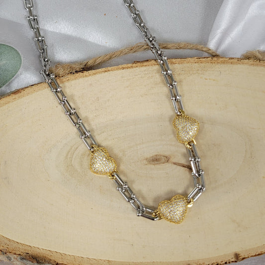 Two Tone Quartz Gold Hearts Necklace