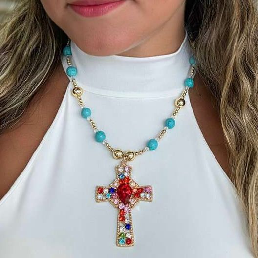 Colorful Cross Turquoise Necklace