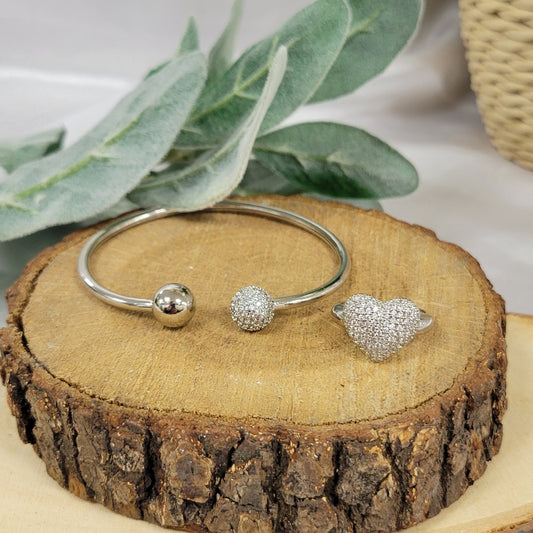 Quartz Heart 2 pcs Set Silver