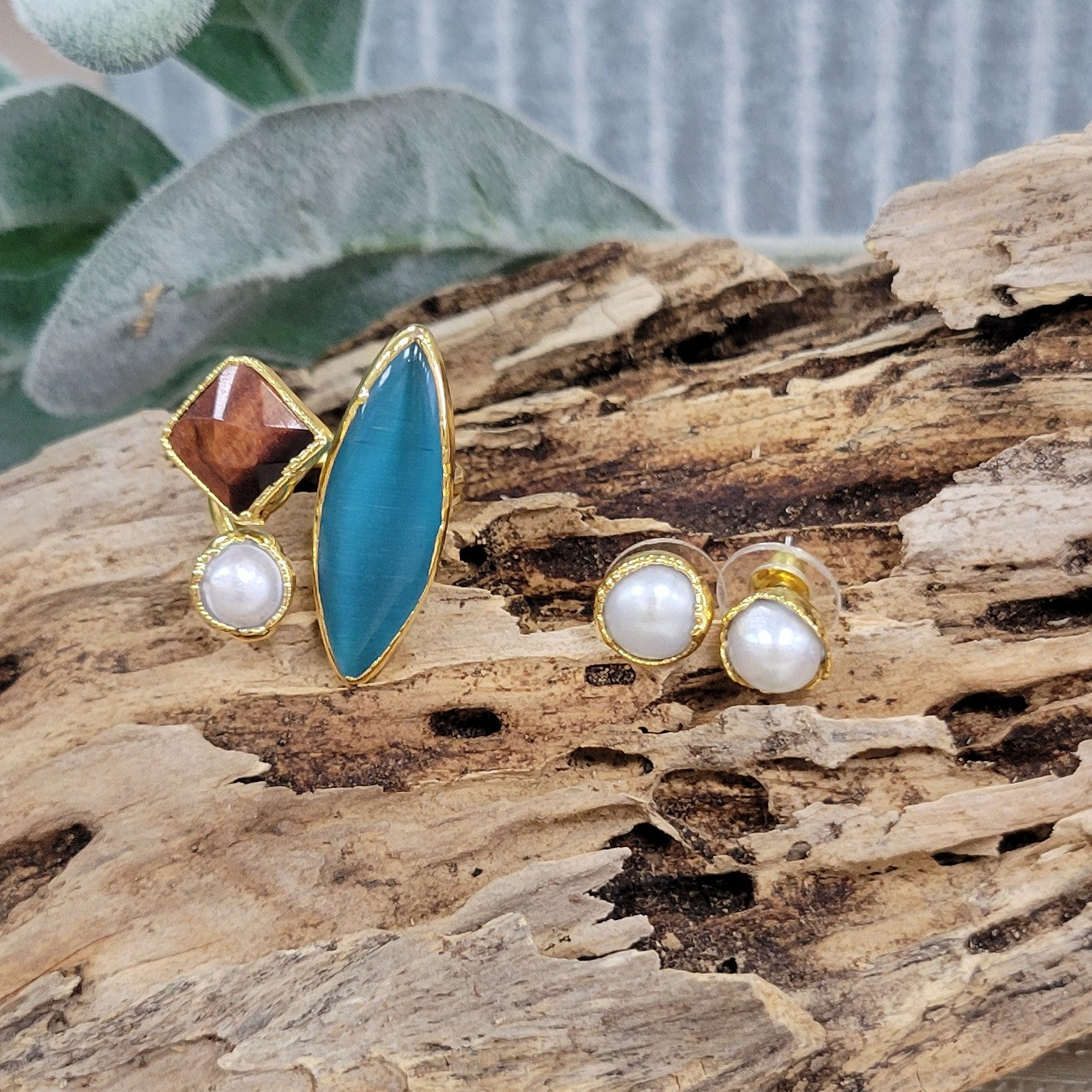 Blue Stones Pearls 2pcs Set