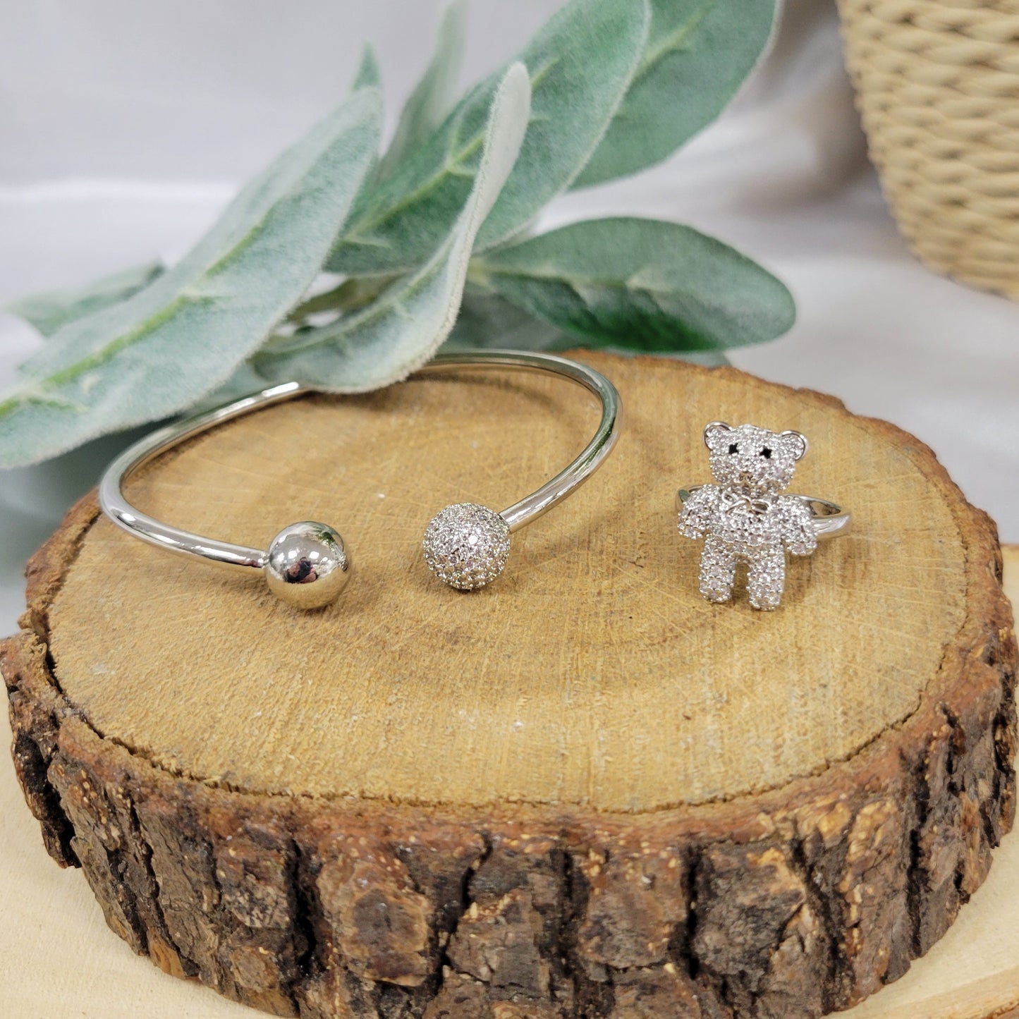 Quartz Teddy 2 Pcs Set Silver