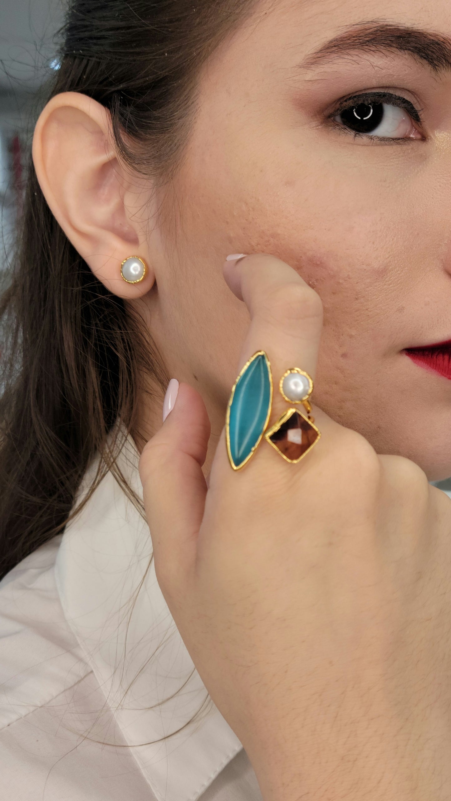 Blue Stones Pearls 2pcs Set