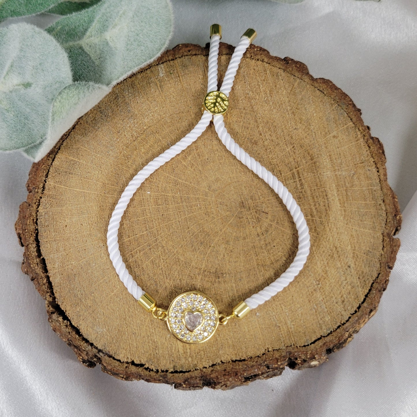 White Bracelet With Quartz Heart