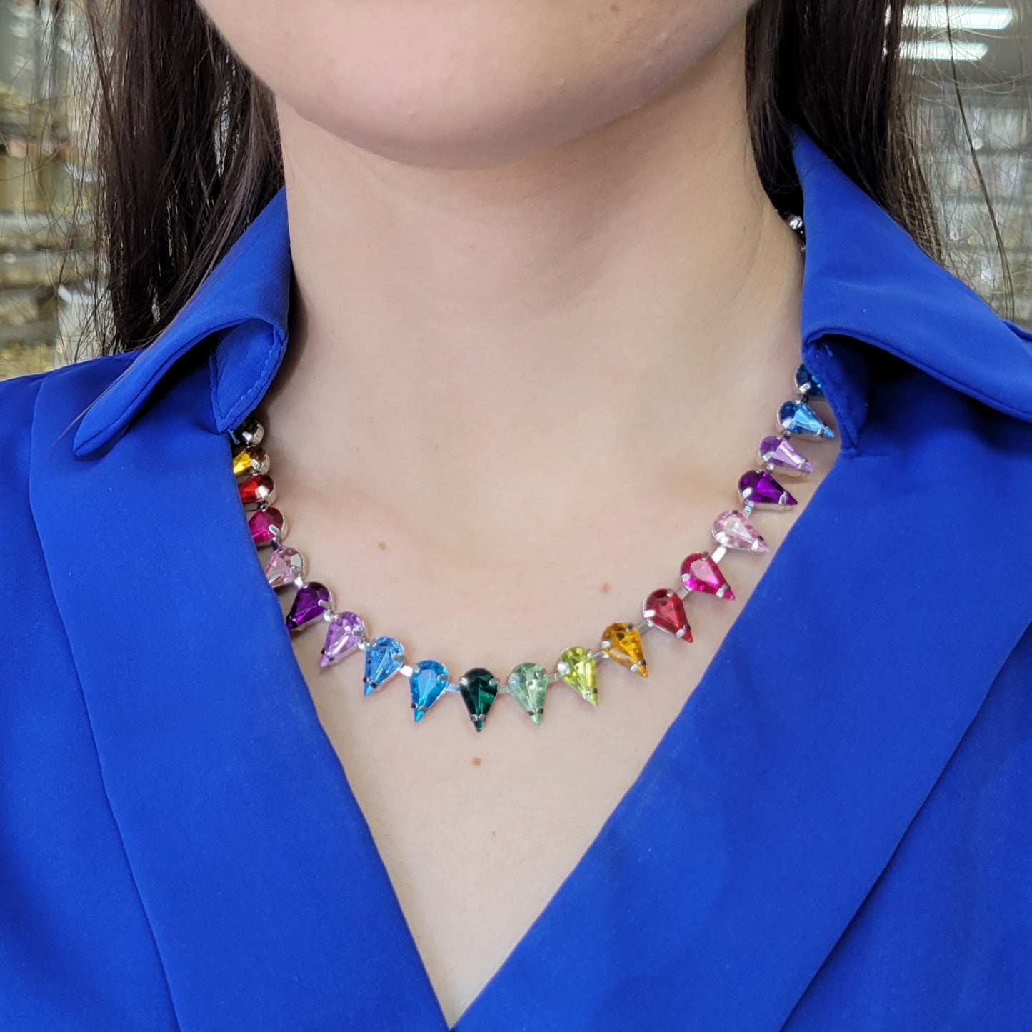 Different Colors Drops Silver Necklace