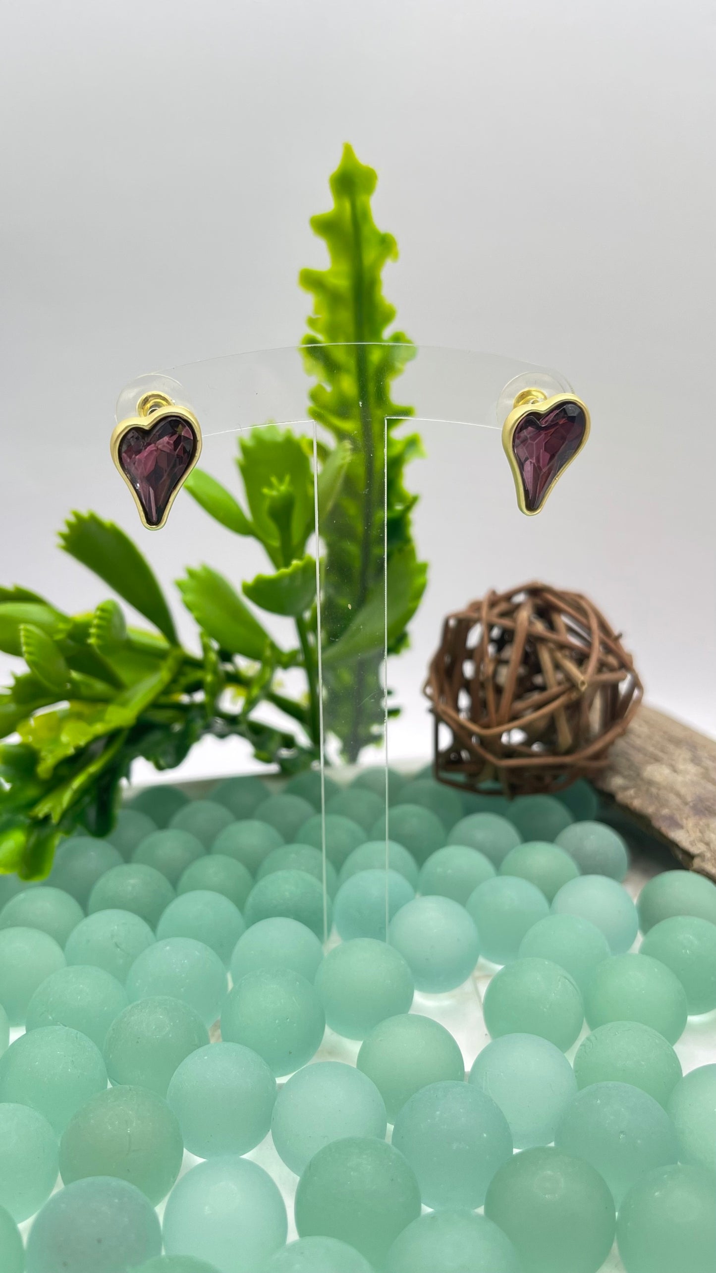 Gold Heart Earring With Purple Stone