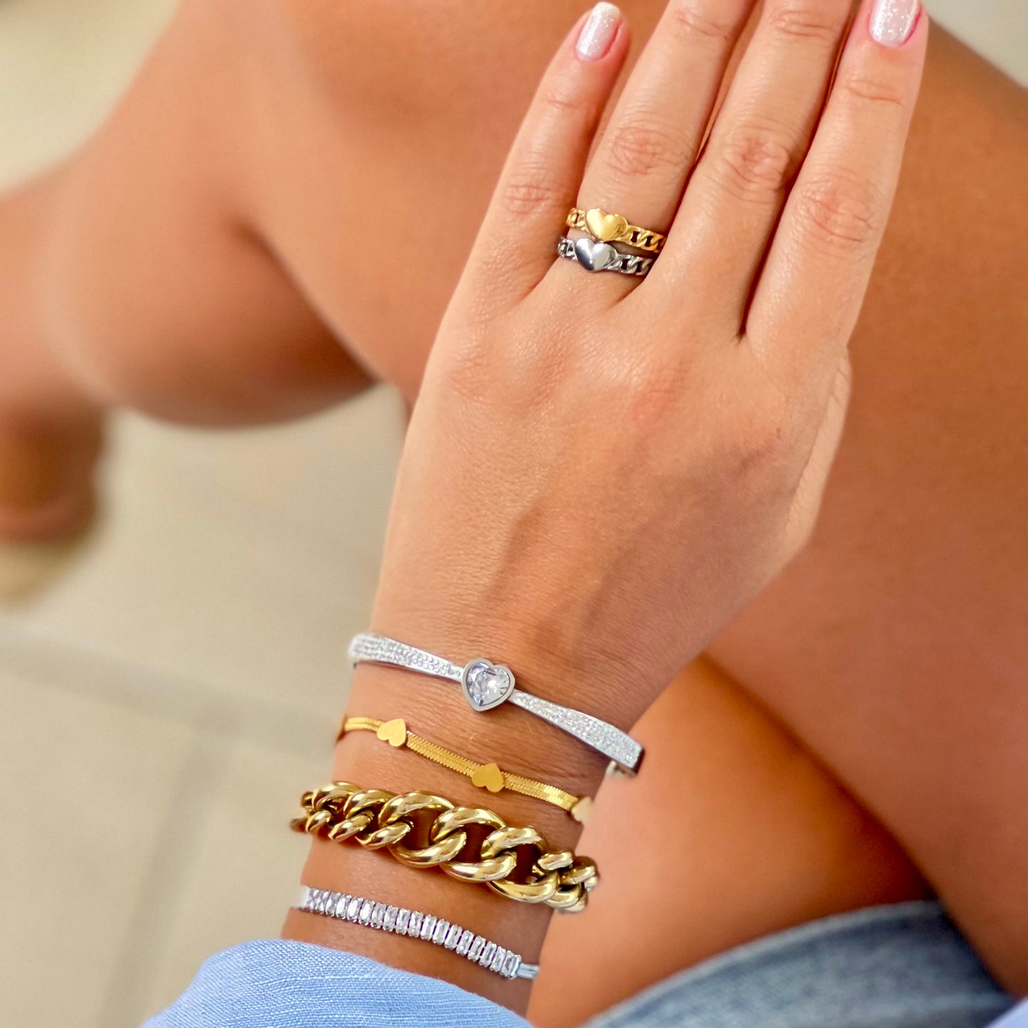 Half Crystal Silver Bracelet