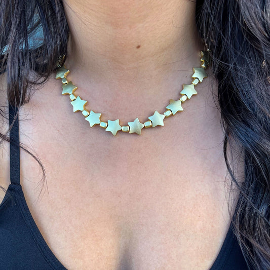 Gold Star Line Necklace