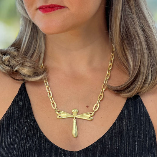 Dragonfly With Drop Gold Necklace