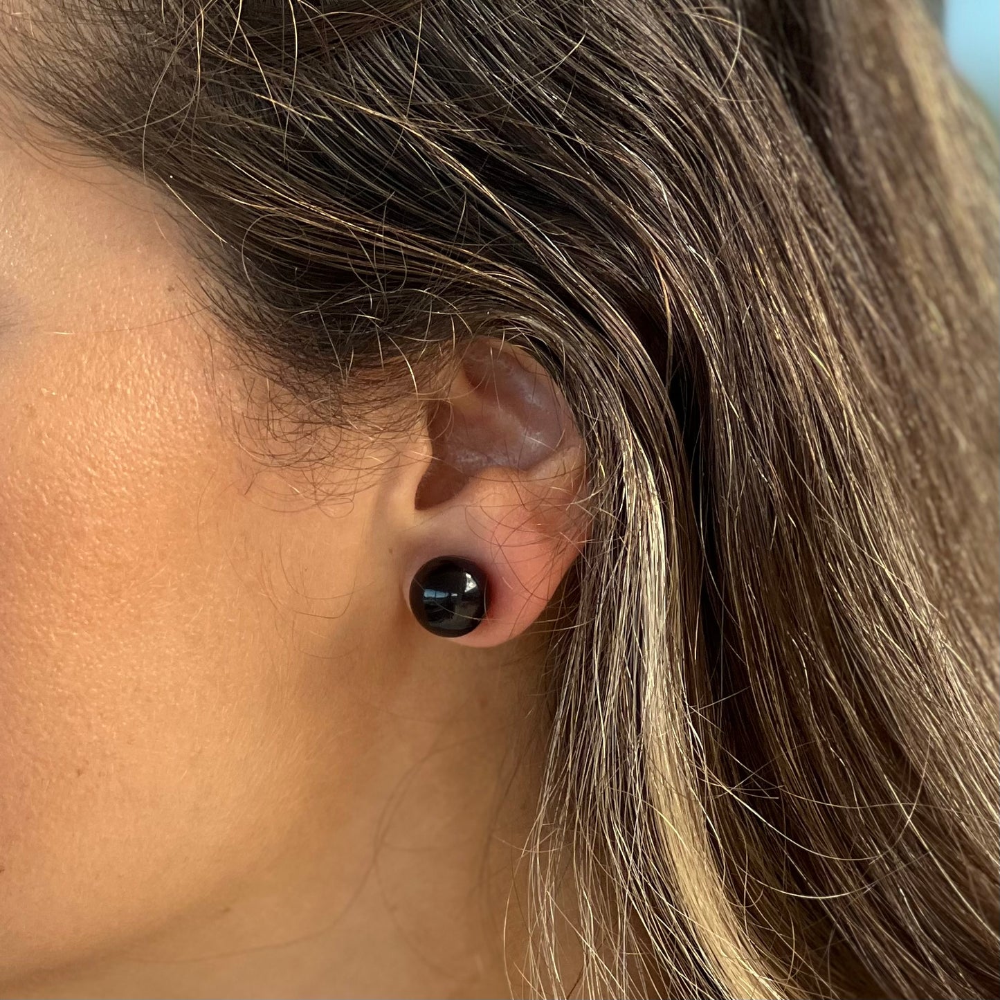 Gold Black Ball Earring