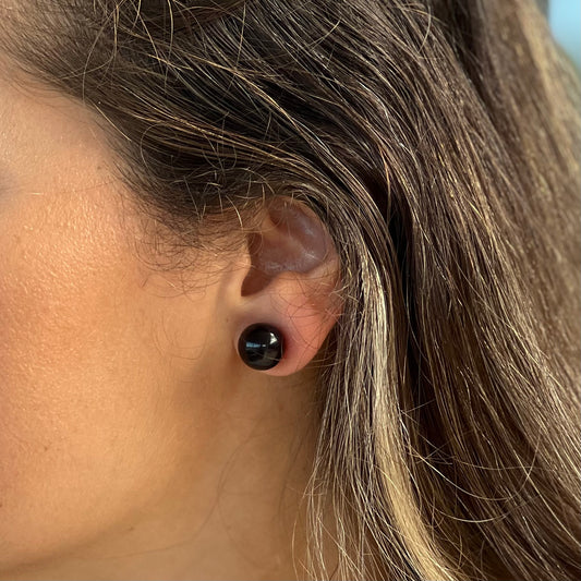 Gold Black Ball Earring