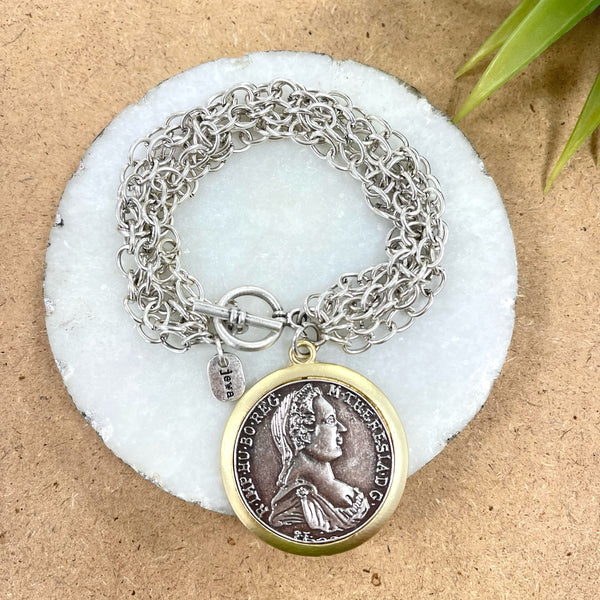 Big Coin Silver Plated Bracelet