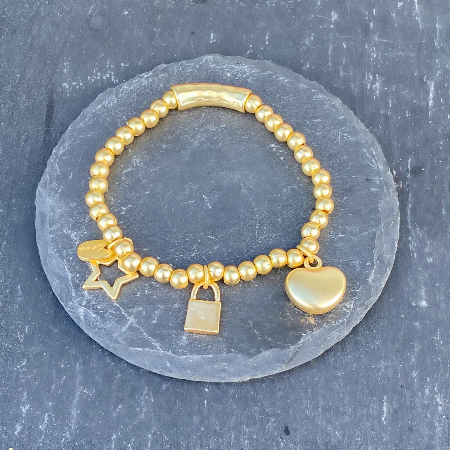 Stretch Mix Pendants Gold Bracelet