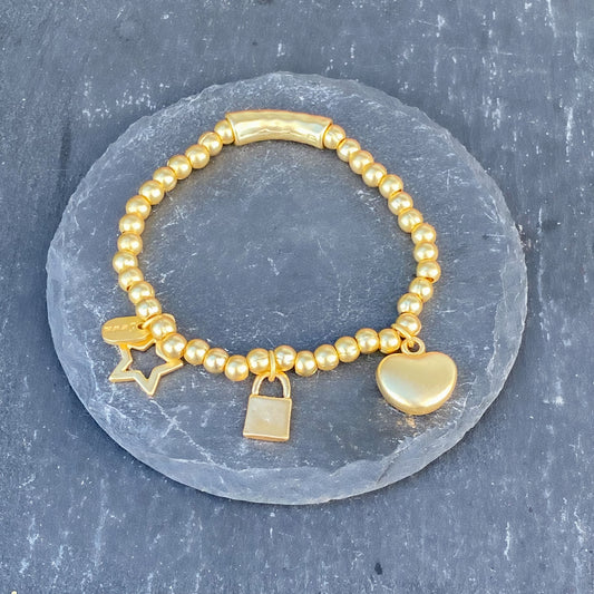 Stretch Mix Pendants Gold Bracelet