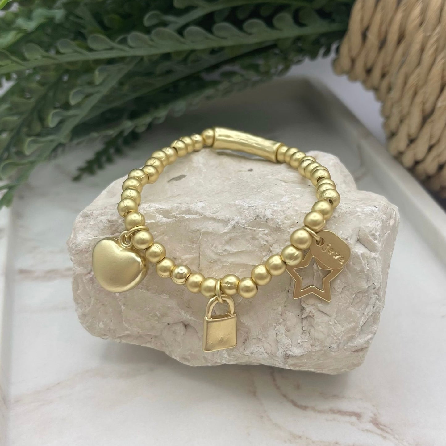 Stretch Mix Pendants Gold Bracelet