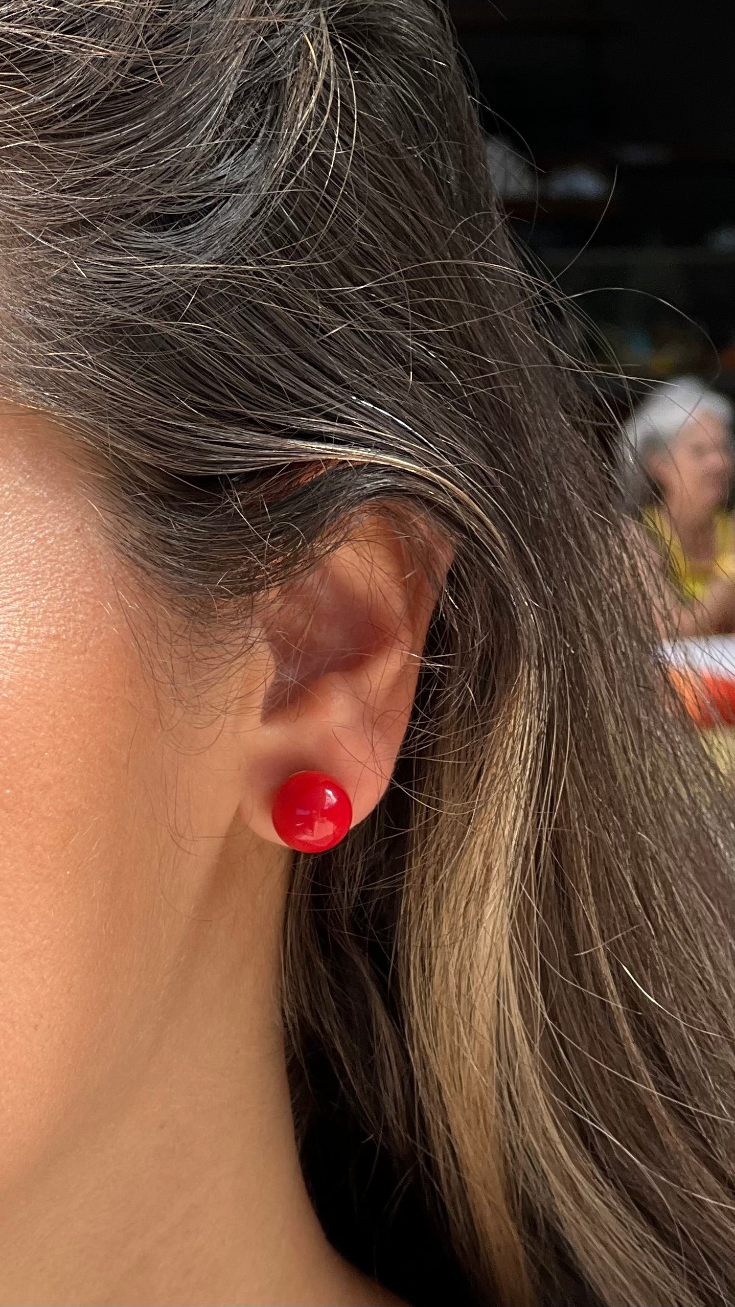 Gold Red Ball Earring