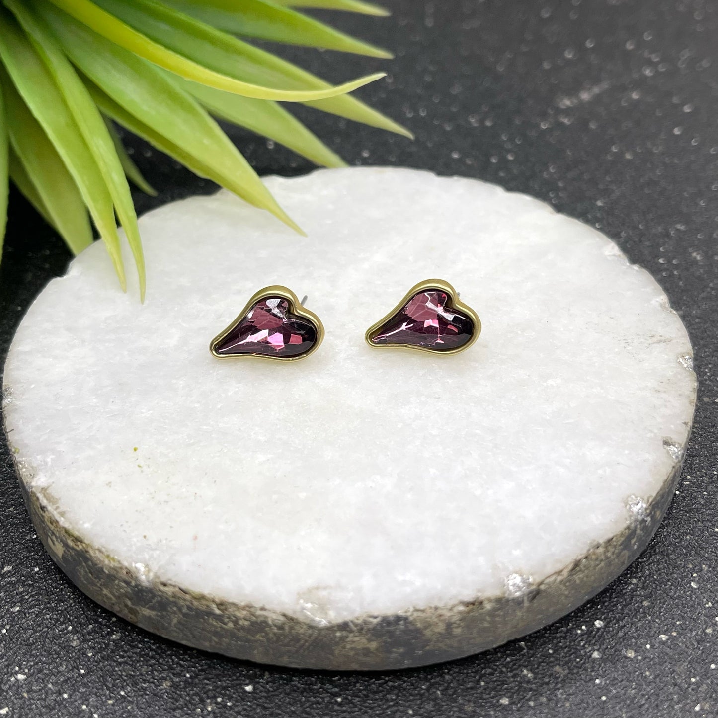 Gold Heart Earring With Purple Stone