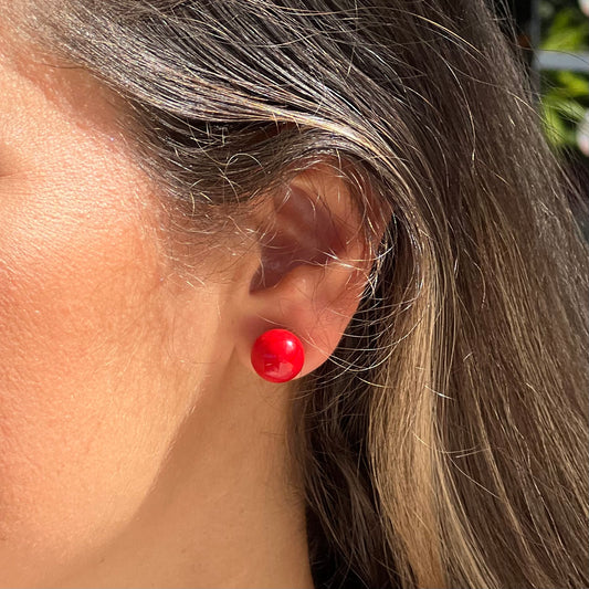 Gold Red Ball Earring