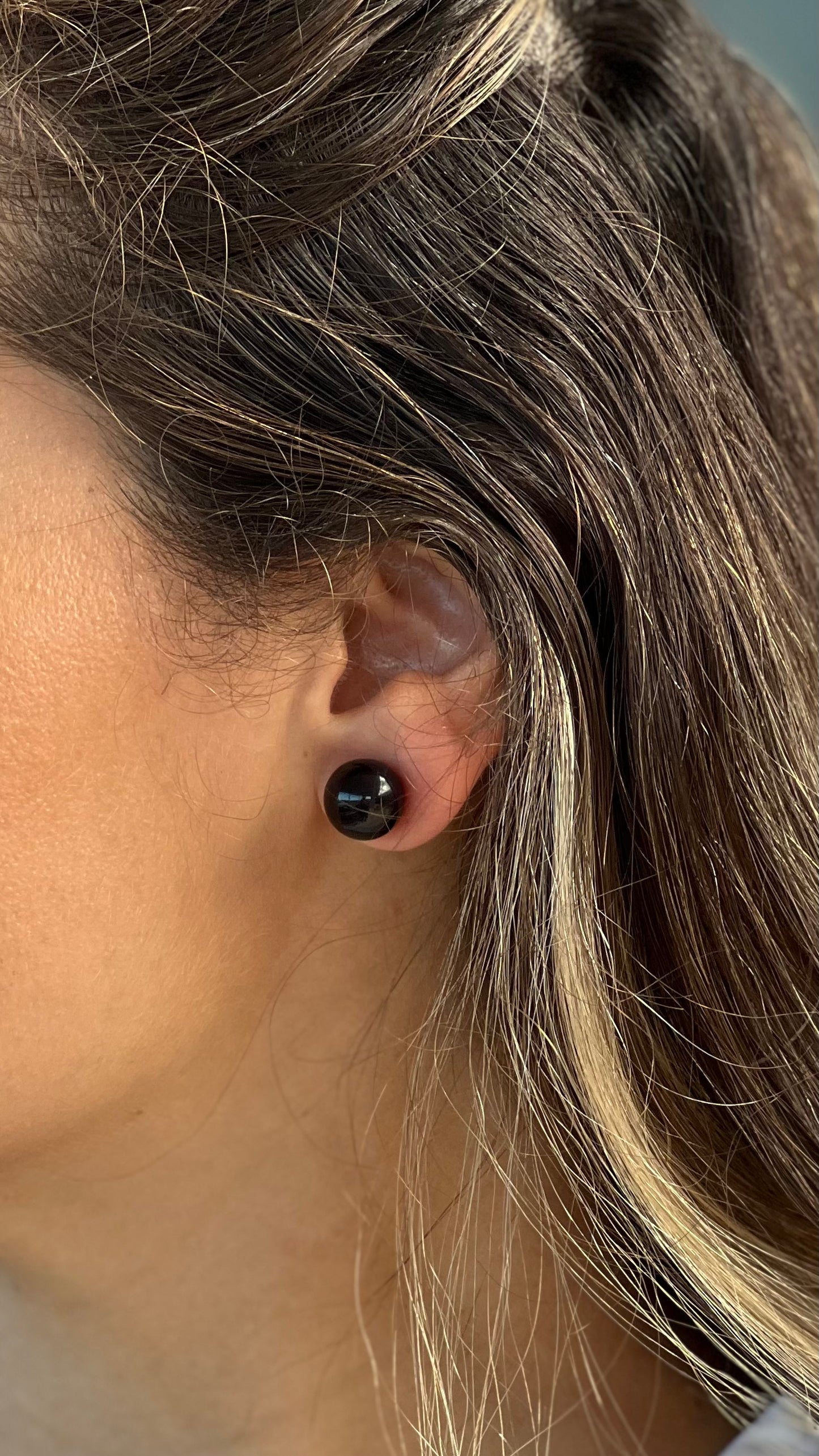 Gold Black Ball Earring